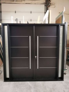 Double door with 2 side lites. Steel